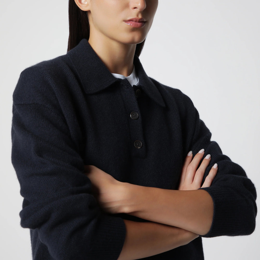 ANINE BING - Navy cashmere polo sweater