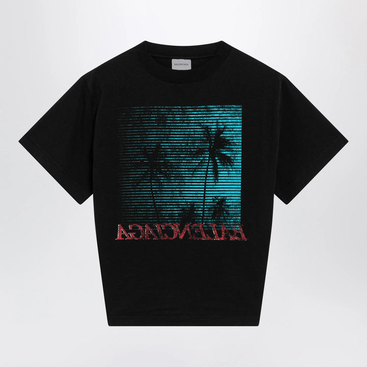 Balenciaga - Black cropped T-shirt with logo print