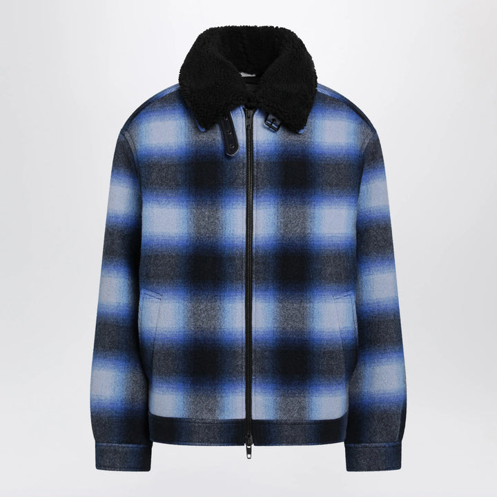 Balenciaga - Plaid wool flannel bomber jacket in blue/black