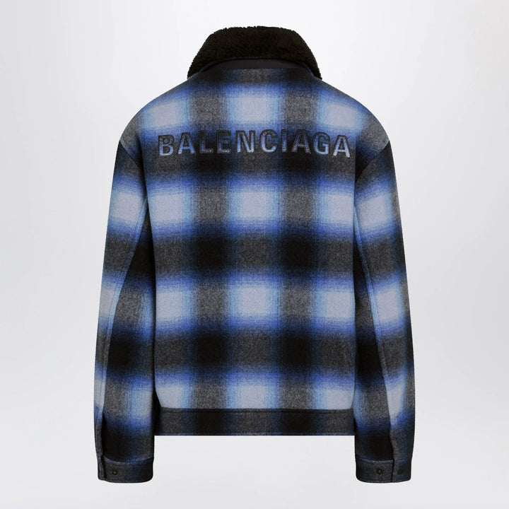 Balenciaga - Plaid wool flannel bomber jacket in blue/black