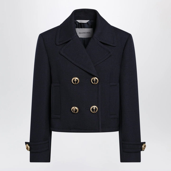 Balenciaga - Cropped caban coat in textured wool, navy
