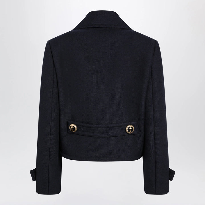 Balenciaga - Cropped caban coat in textured wool, navy