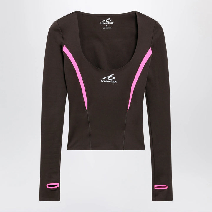 Balenciaga - Techwear top in khaki/neon pink technical fabric