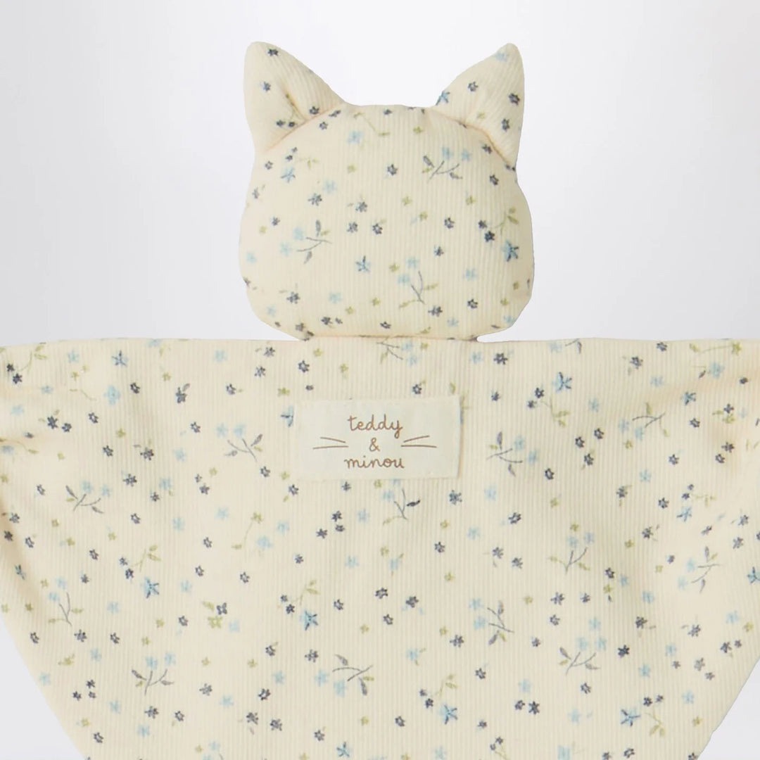 Teddy &amp; Minou - Avio blue floral doudou with kitten
