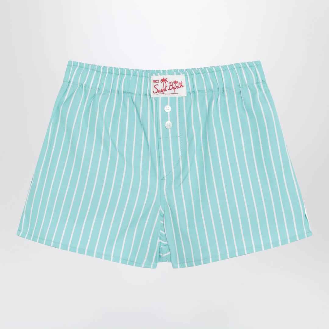 MC2 Saint Barth - Aqua green striped cotton Shorts