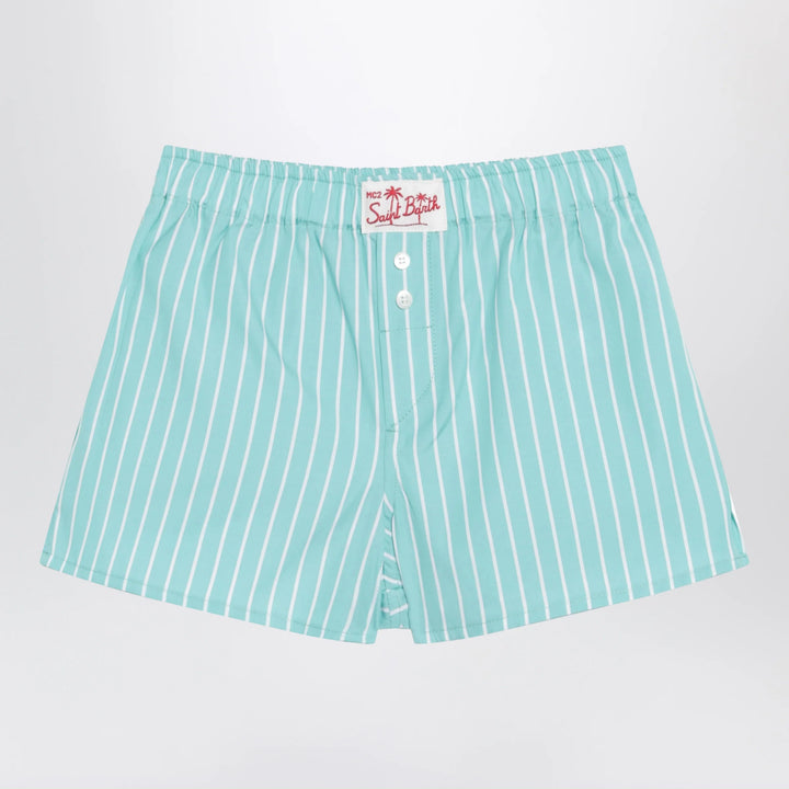 MC2 Saint Barth - Aqua green striped cotton Shorts