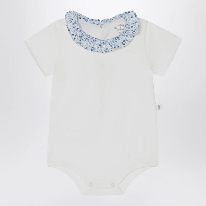 Teddy &amp; Minou - White romper with Liberty fabric collar