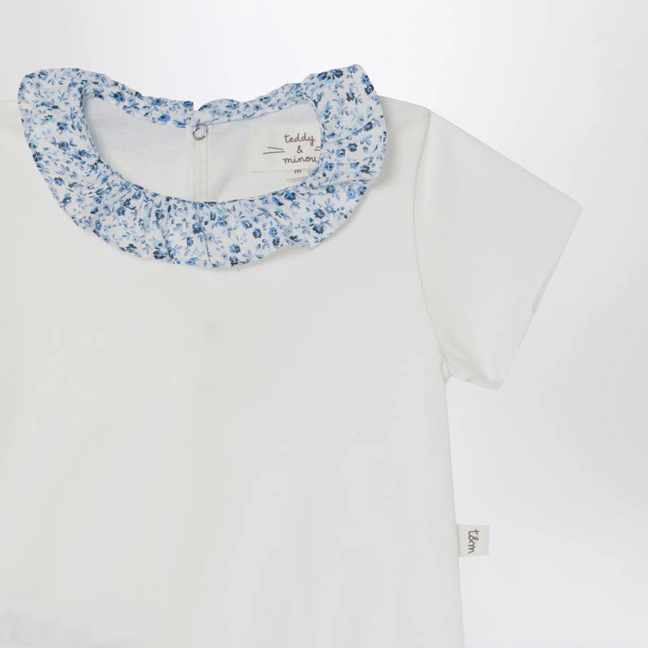Teddy &amp; Minou - White romper with Liberty fabric collar