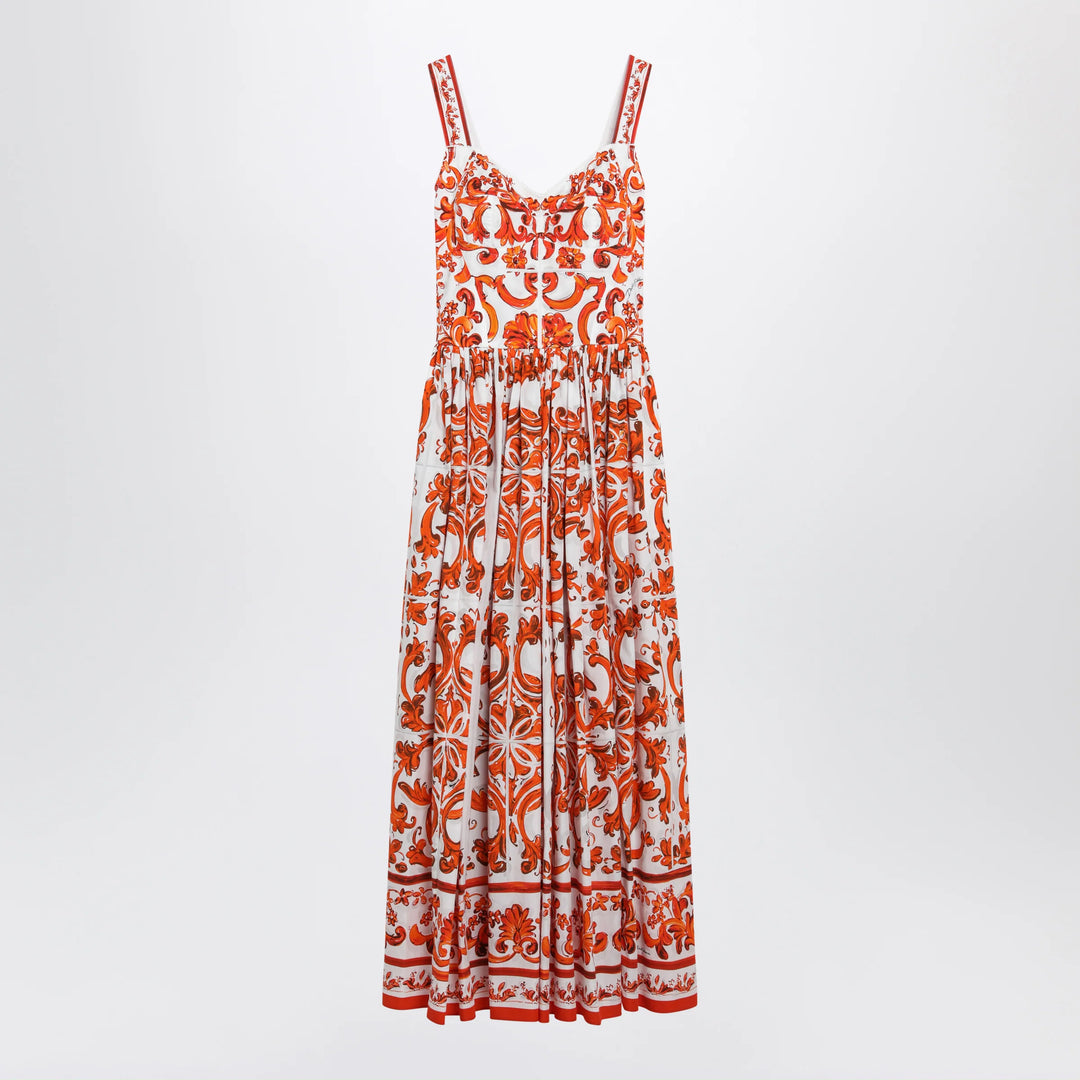 Dolce&amp;Gabbana - Maiolica-print poplin maxi dress in orange cotton
