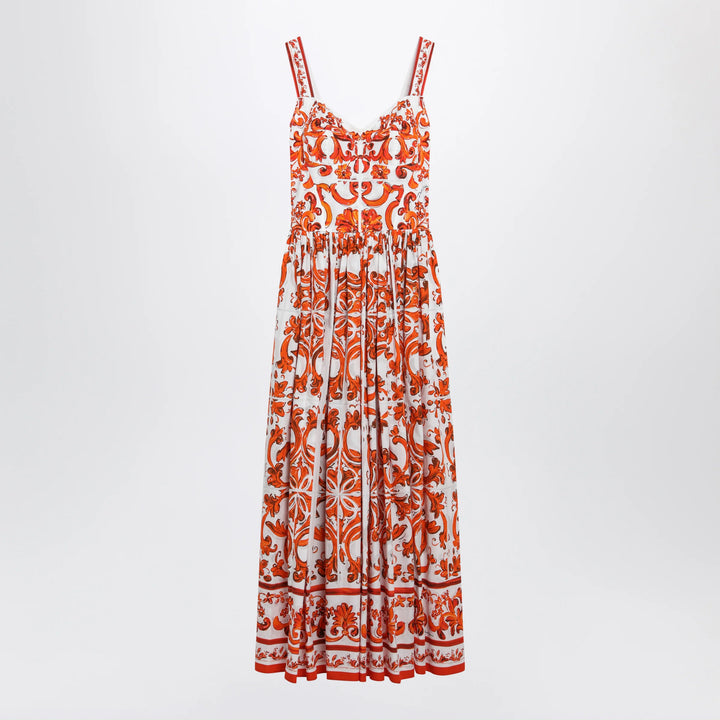 Dolce&amp;Gabbana - Maiolica-print poplin maxi dress in orange cotton