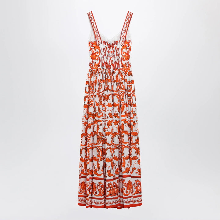 Dolce&amp;Gabbana - Maiolica-print poplin maxi dress in orange cotton