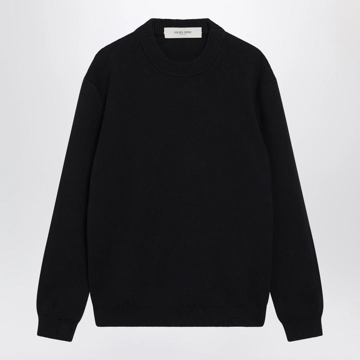 Golden Goose - Dark Blue Cotton-Blend Sweater with Distressed Effect