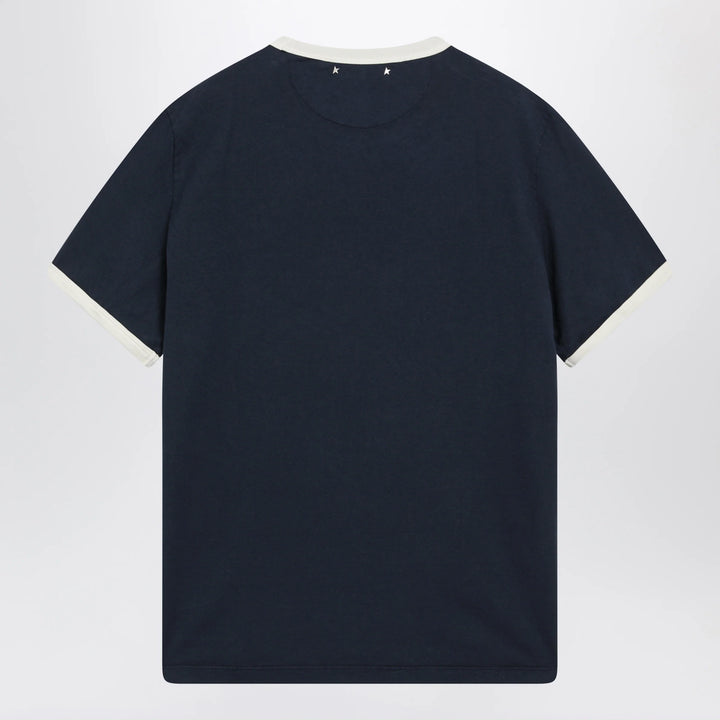 Golden Goose - Cotton T-shirt with vintage logo print in blue/white