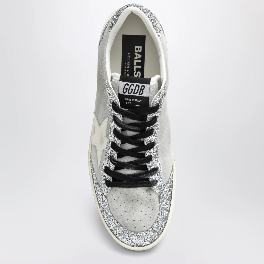Golden Goose - Ball Star sneakers in grey/white with silver glitter