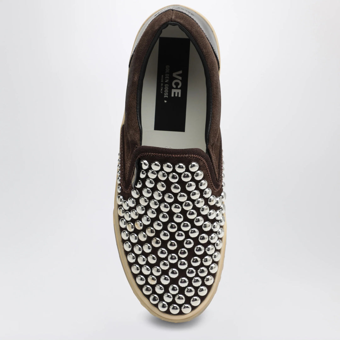 Golden Goose - Brown suede slip-on shoes with studs