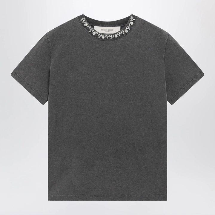 Golden Goose - Anthracite cotton T-shirt with cabochon crystals