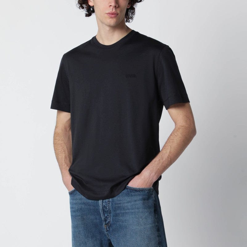 Shirts & Tops ZEGNA - Navy blue T-shirt with embroidered logo - 52 IT Brand