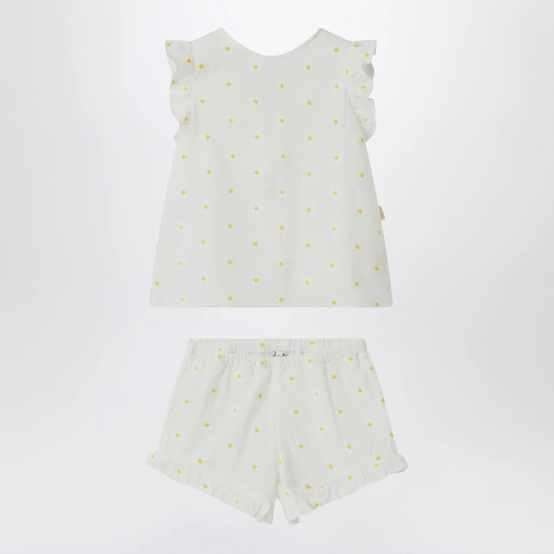Il Gufo - Two-piece white set with floral embroidery