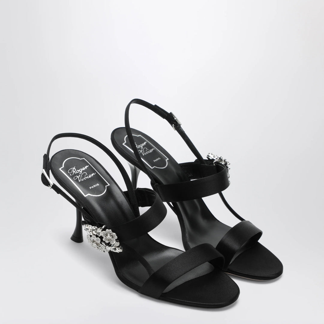 ROGER VIVIER - Black satin Efflorescence sandals