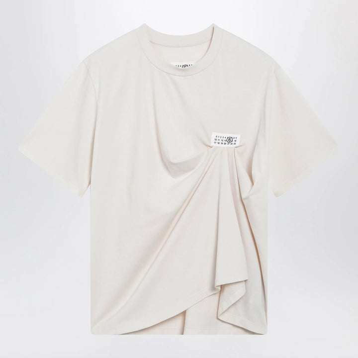 MM6 Maison Margiela - Écru draped T-shirt with logo patch