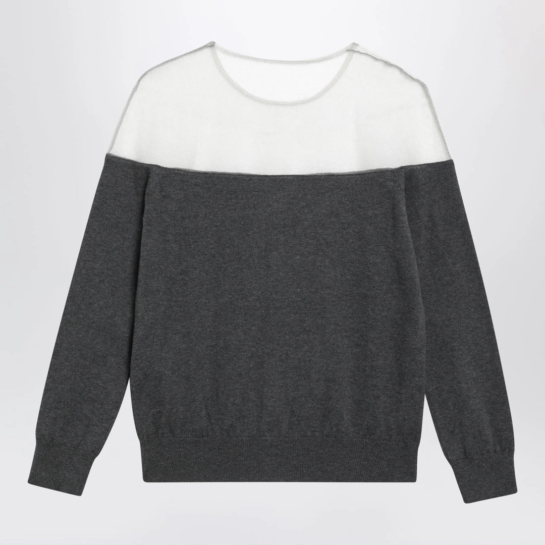 MM6 Maison Margiela - Knit cardigan with sheer yoke in cotton dark grey