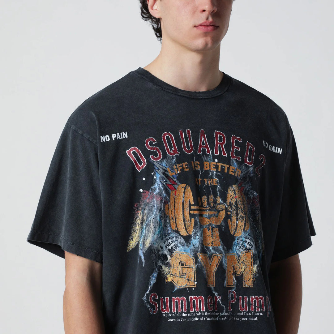 Dsquared2 - Grey vintage-effect T-shirt with rock print