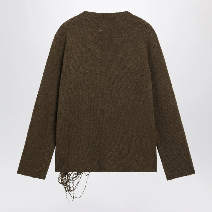 MM6 Maison Margiela - Crew-neck sweater in khaki/black wool blend