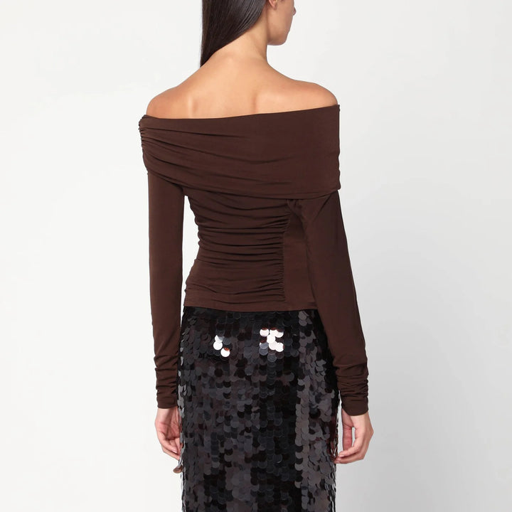 THE ANDAMANE - Top with bare shoulders in brown jersey