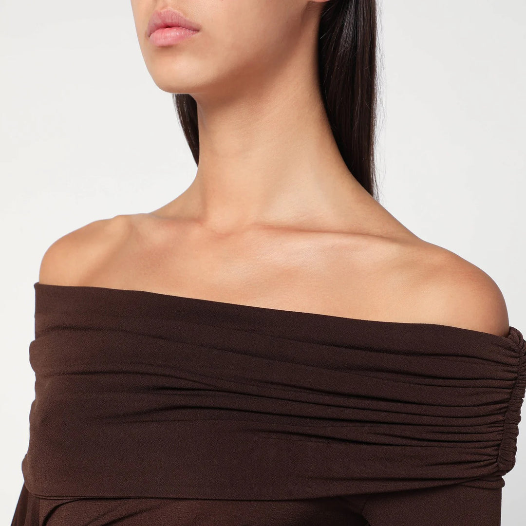 THE ANDAMANE - Top with bare shoulders in brown jersey