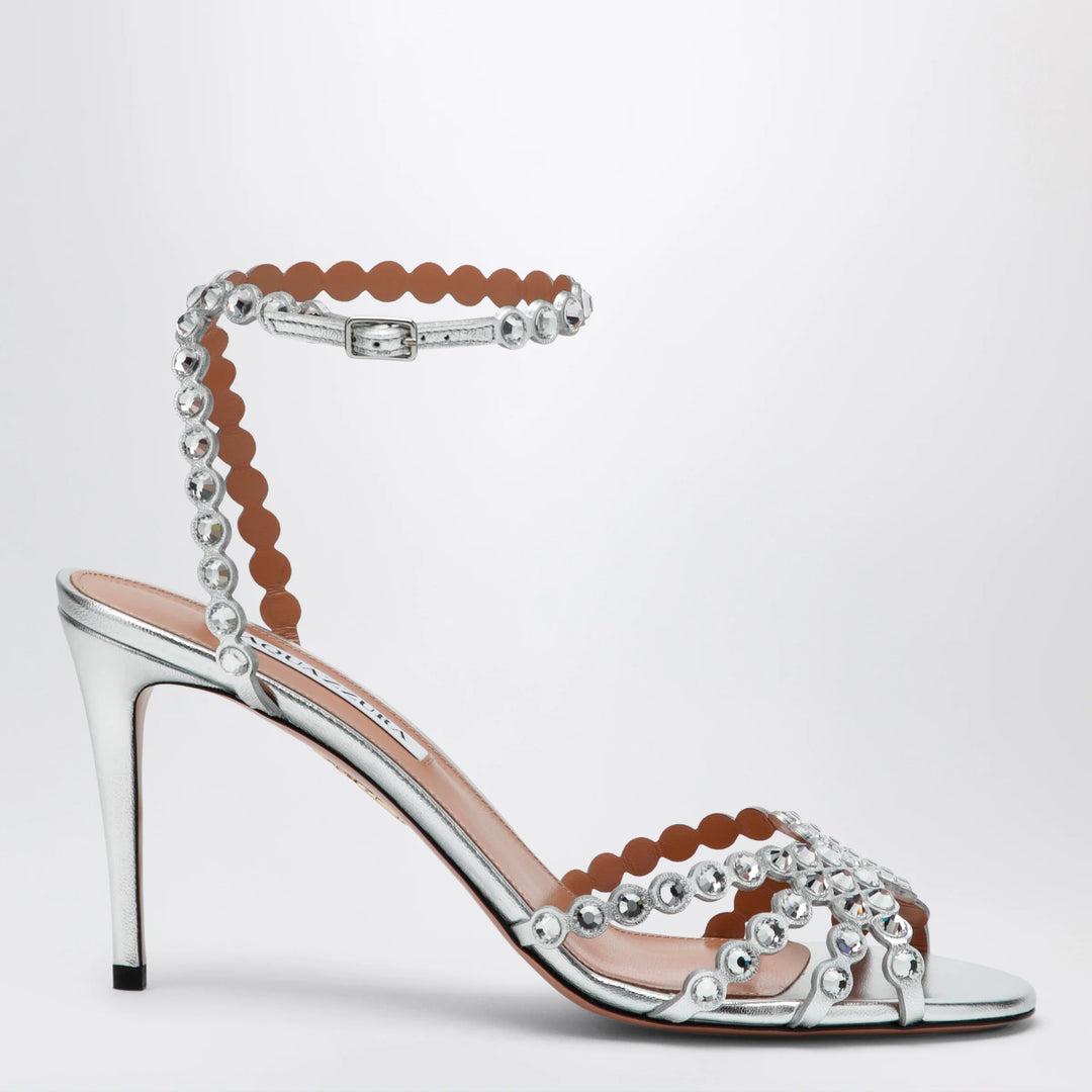 Aquazzura - Tequila silver sandals in metallic leather with crystals Brand Apparel &amp; Accessories > Shoes