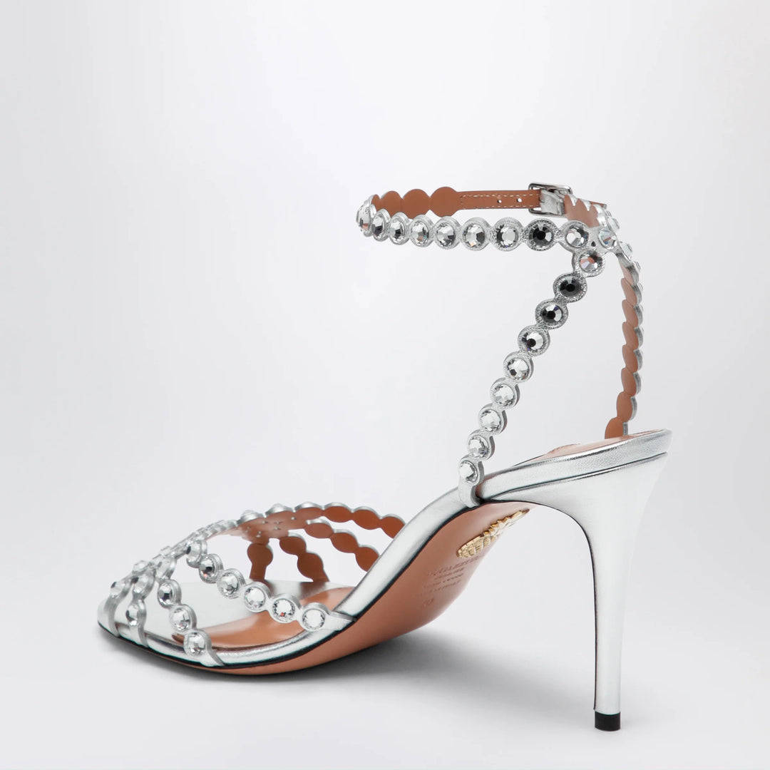 Aquazzura - Tequila silver sandals in metallic leather with crystals Brand Apparel &amp; Accessories > Shoes