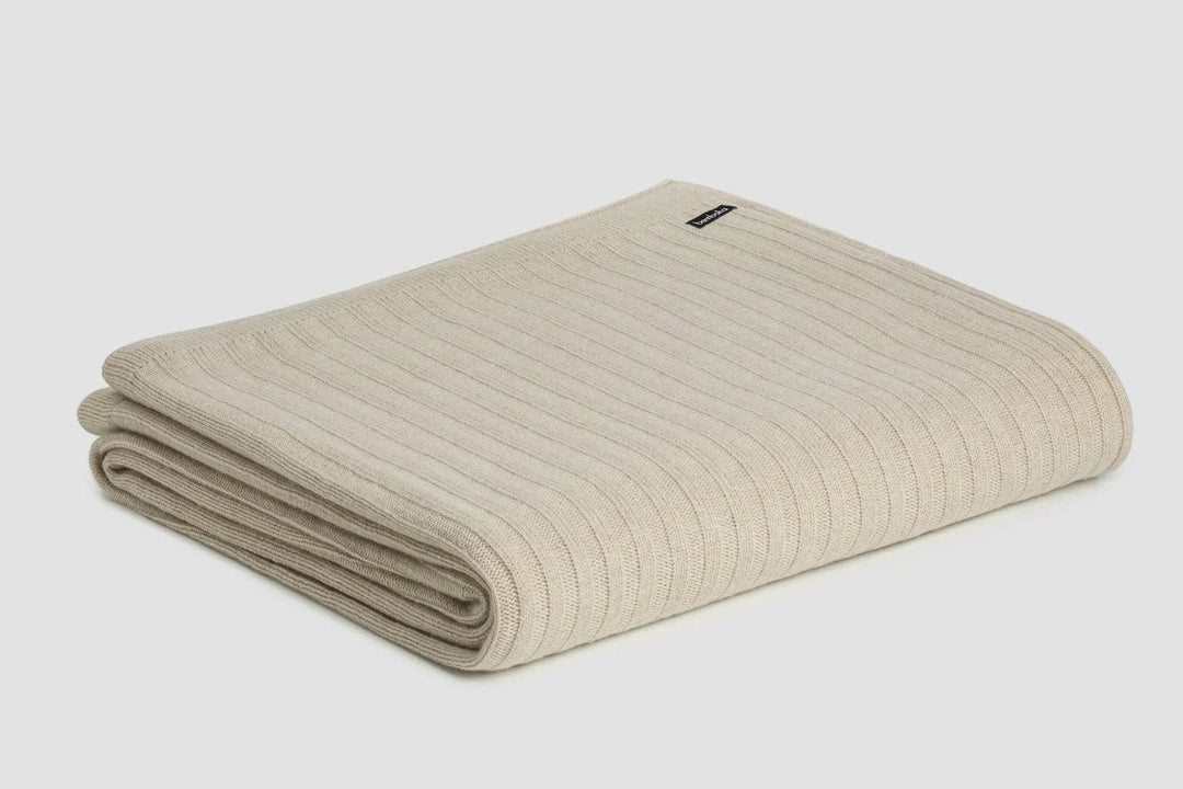 Bemboka ANGORA & MERINO WOOL THROWS King Queen 220x240cm Sand Bemboka Wide Rib Italian Cashmere Blankets - Pre-Shrunk Brand