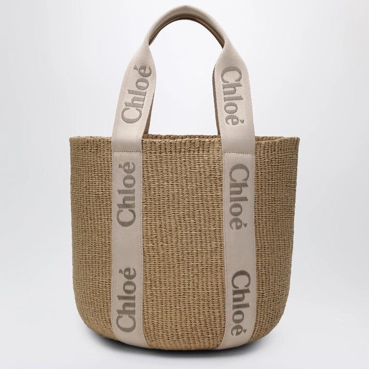 Chloé - Large Woody basket bag in paper and calfskin beige Brand Apparel &amp; Accessories TU