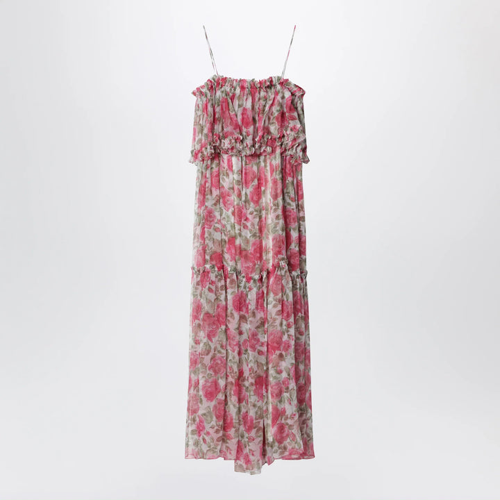 Chloé - Long silk muslin dress with rose print, white/pink Brand Apparel &amp; Accessories 38  FR
