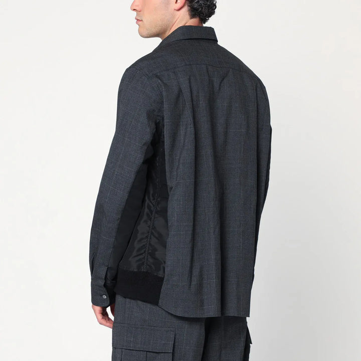 Sacai - Gray plaid wool shirt jacket Brand Apparel &amp; Accessories > Clothing > Outerwear > Coats &amp; Jackets 3