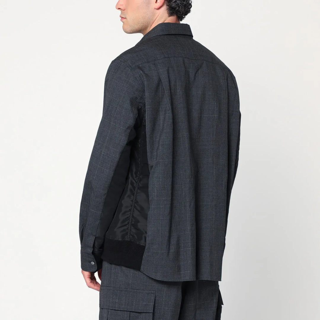 Sacai - Gray plaid wool shirt jacket Brand Apparel &amp; Accessories > Clothing > Outerwear > Coats &amp; Jackets 3