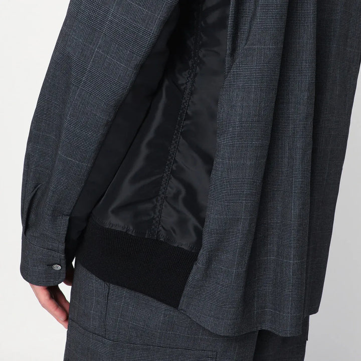 Sacai - Gray plaid wool shirt jacket Brand Apparel &amp; Accessories > Clothing > Outerwear > Coats &amp; Jackets 3