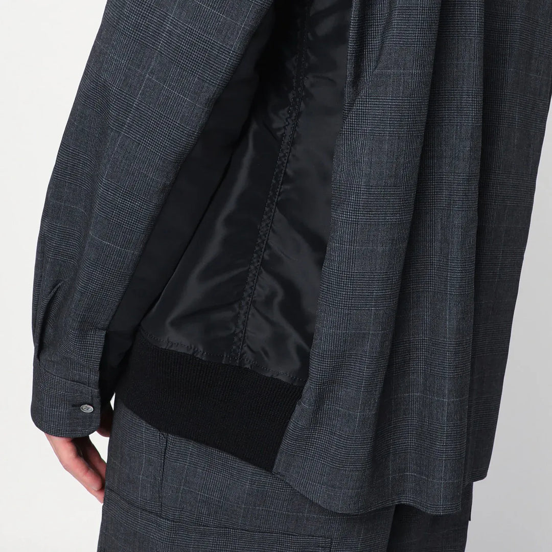 Sacai - Gray plaid wool shirt jacket Brand Apparel &amp; Accessories > Clothing > Outerwear > Coats &amp; Jackets 3
