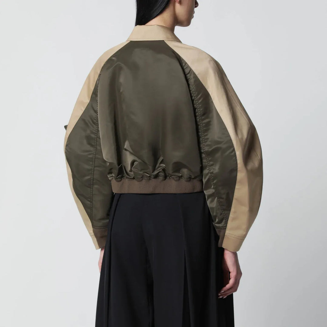 Sacai - Khaki green/beige nylon zip jacket Brand Apparel &amp; Accessories > Clothing > Outerwear > Coats &amp; Jackets