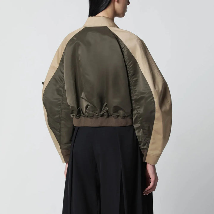 Sacai - Khaki green/beige nylon zip jacket Brand Apparel &amp; Accessories > Clothing > Outerwear > Coats &amp; Jackets