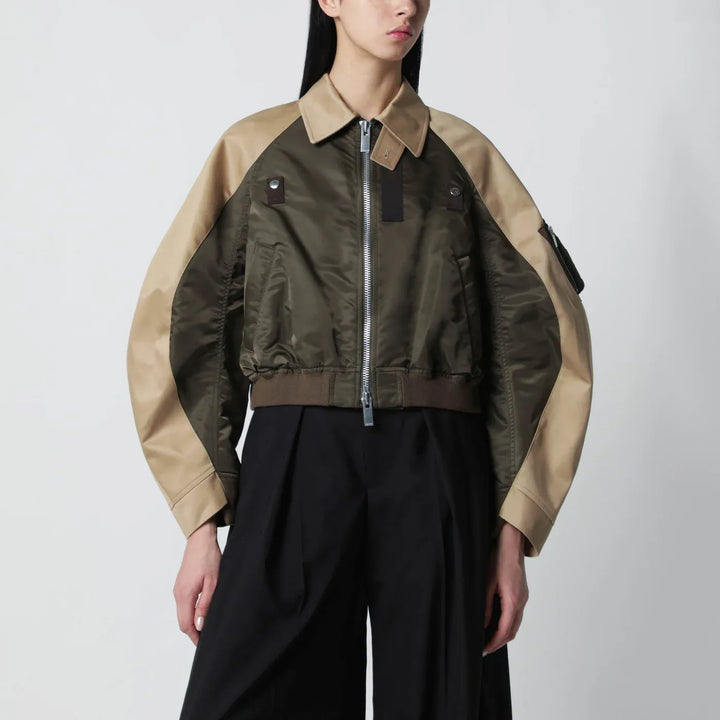 Sacai - Khaki green/beige nylon zip jacket Brand Apparel &amp; Accessories > Clothing > Outerwear > Coats &amp; Jackets 2
