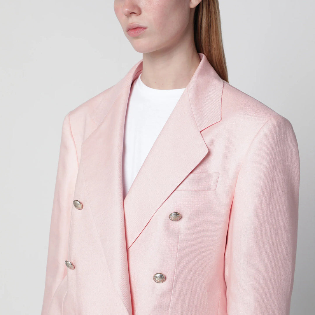 Tagliatore - Single-breasted pink linen blazer Brand Apparel &amp; Accessories > Clothing > Outerwear > Coats &amp; Jackets