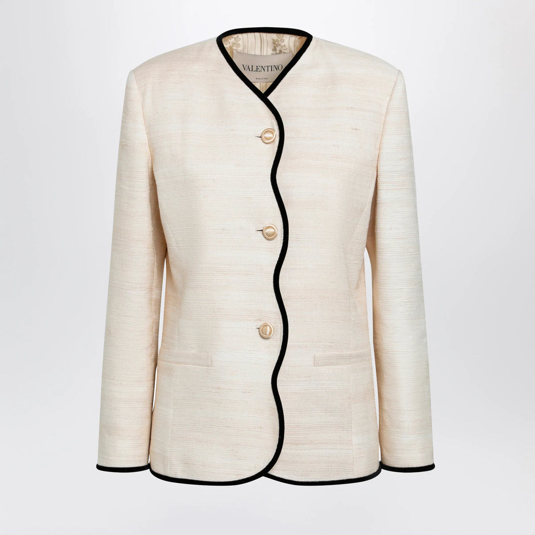 Valentino - Milk-honey coloured silk and linen jacket Brand Apparel & Accessories > Clothing > Outerwear > Coats & Jackets