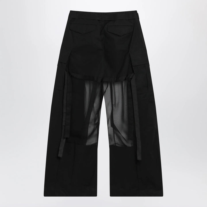 Sacai - Black cargo trousers with semi-sheer insert Brand Apparel &amp; Accessories > Clothing > Pants