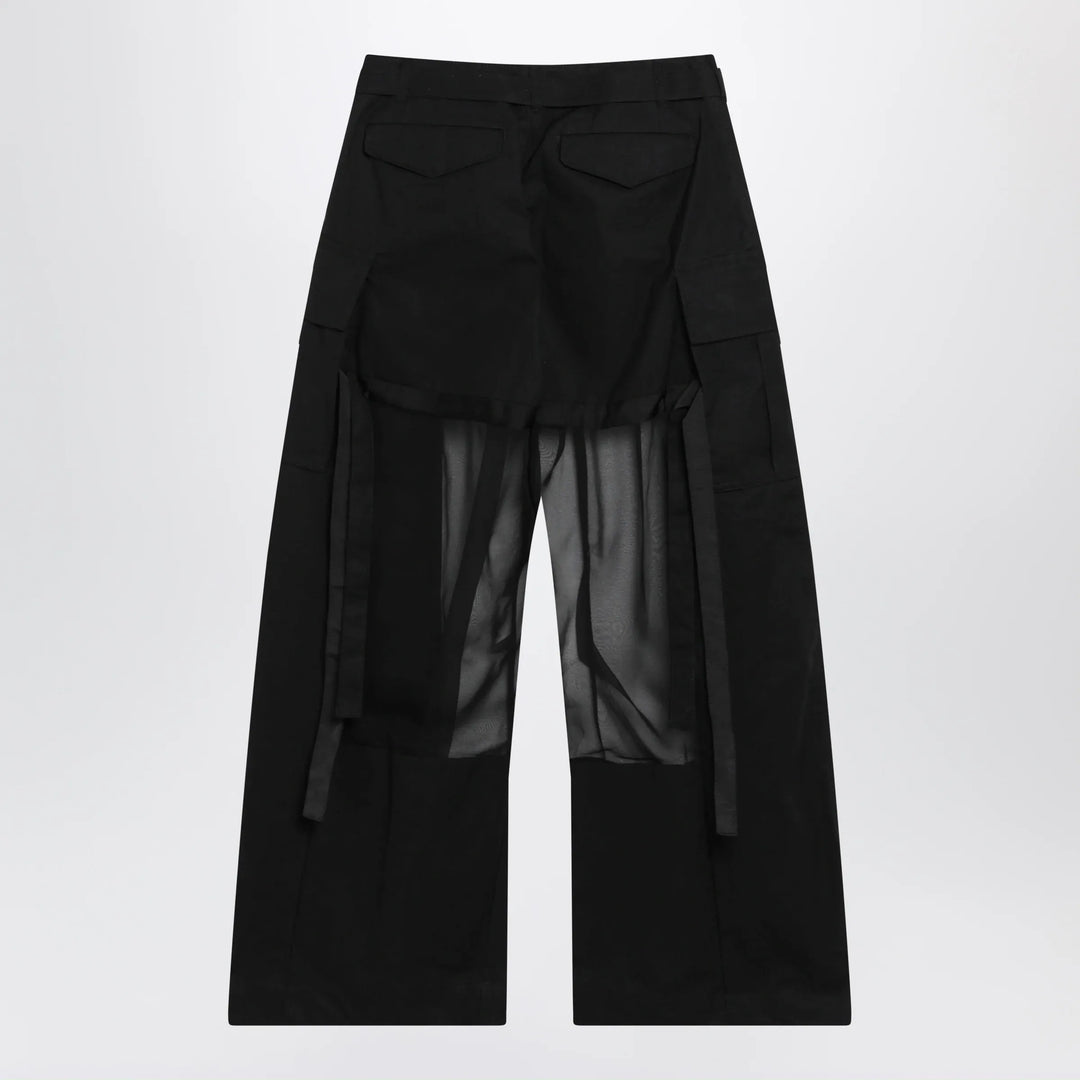 Sacai - Black cargo trousers with semi-sheer insert Brand Apparel &amp; Accessories > Clothing > Pants