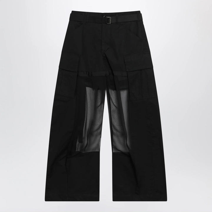 Sacai - Black cargo trousers with semi-sheer insert Brand Apparel &amp; Accessories > Clothing > Pants