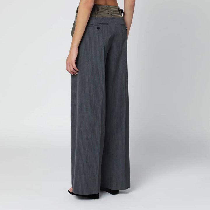 Sacai - Grey/khaki pinstripe bi-material trousers Brand Apparel &amp; Accessories > Clothing > Pants