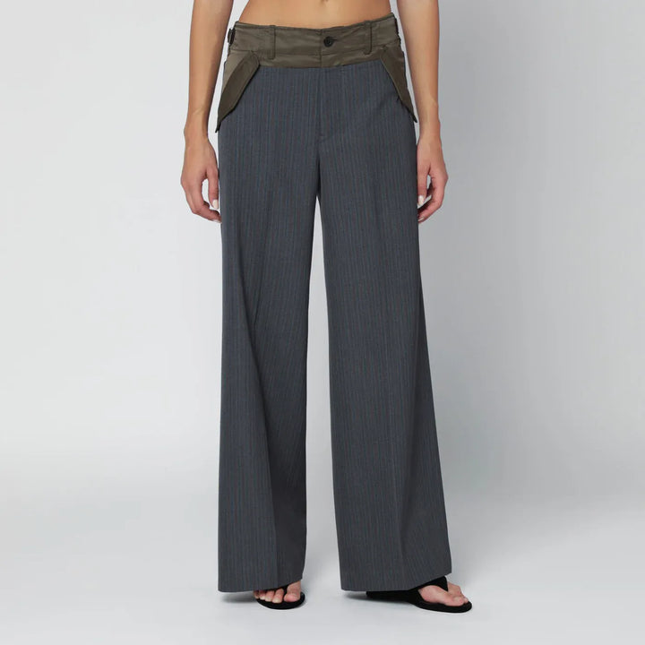 Sacai - Grey/khaki pinstripe bi-material trousers Brand Apparel &amp; Accessories > Clothing > Pants 2