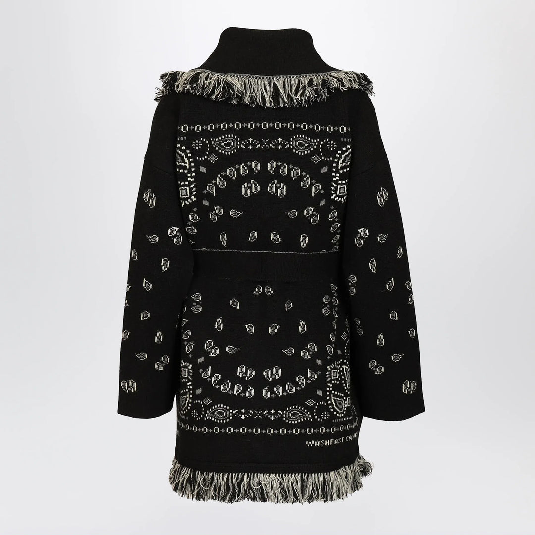 Alanui - Black Bandana jacquard cardigan Brand Apparel &amp; Accessories > Clothing > Shirts &amp; Tops