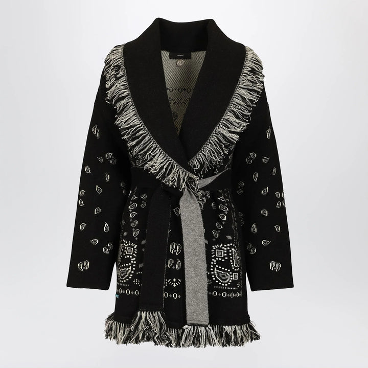 Alanui - Black Bandana jacquard cardigan Brand Apparel &amp; Accessories > Clothing > Shirts &amp; Tops